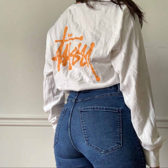 White and orange STUSSY long sleeve shirt - Picture 2 of 4